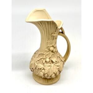 Vintage McCoy Art Pottery Grape Leaf Vine Pitcher Vase Ewer Mustard Harvest Gold